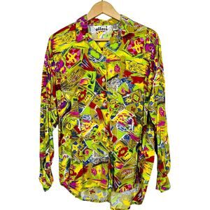 Vintage Creazioni Effeci Beaded Blouse Button Up Shirt Colorful Artist Casual- M